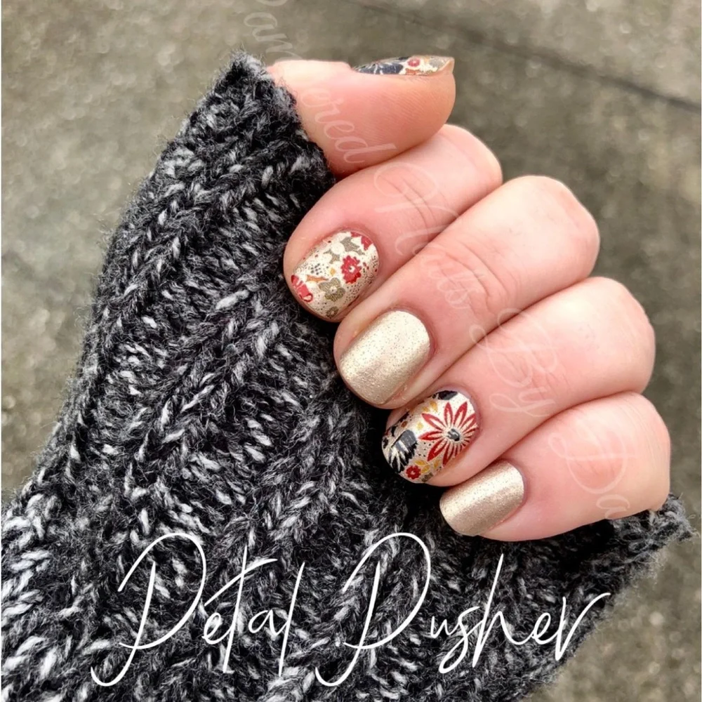 *Retired, HTF* Color Street: Petal Pusher | Gold Floral Metallic Blue Red Fall - Picture 1 of 9